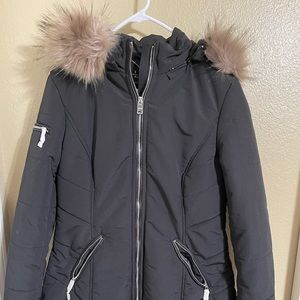 NWT Black long winter coat with hood